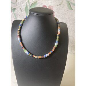 Beaded Multi-Color Necklace With Wood Spring Ring Clasp